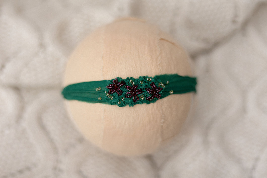 Green - Emerald Poinsettia Beaded Headband