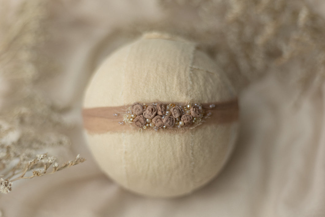 Neutral - Mauve Brown Dainty Rosette Beaded Headband